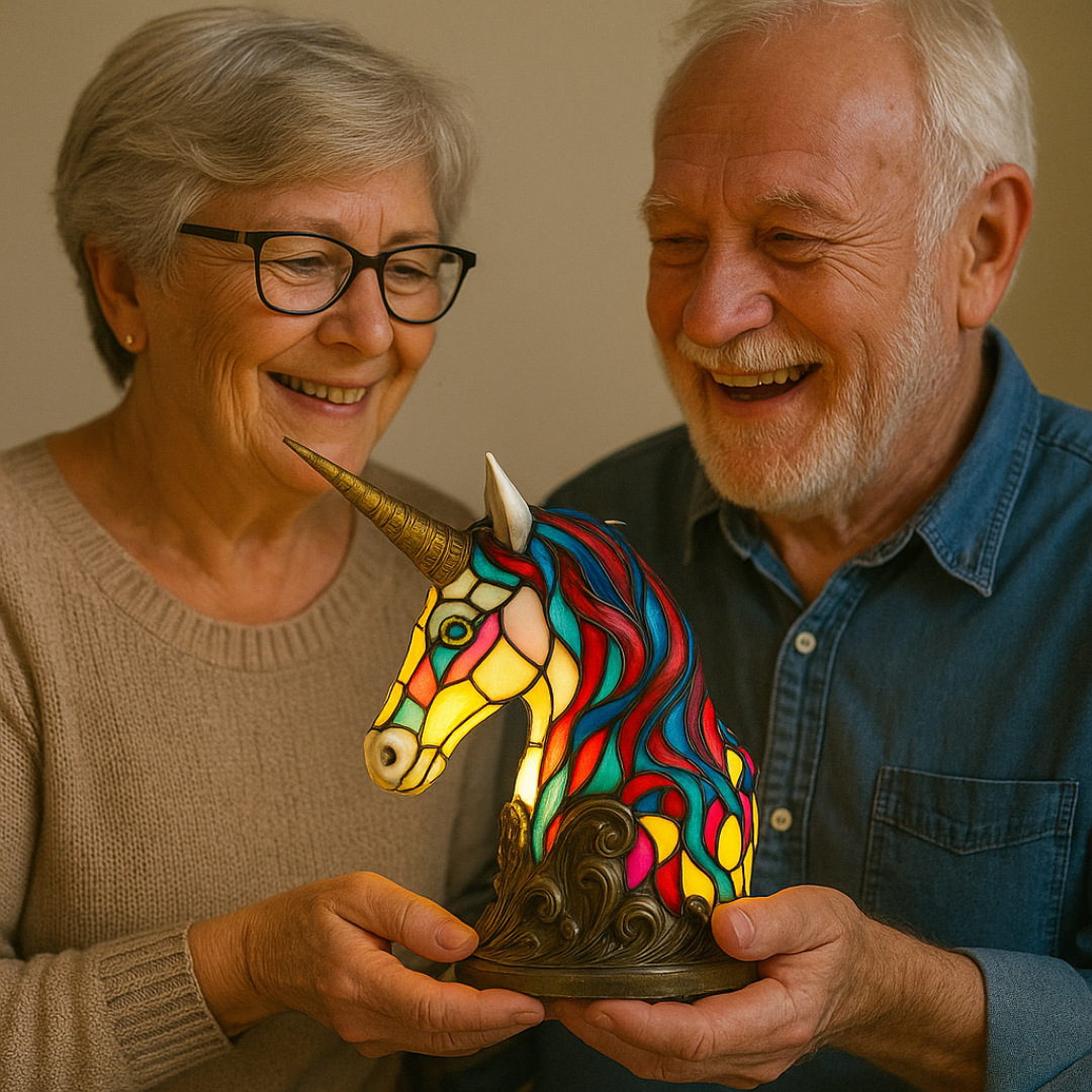 LeuchtEinhorn - handgefertigte Lampe, die Herzen erstrahlen lässt