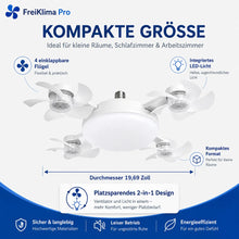 Carica l'immagine nel visualizzatore di Gallery, FreiKlima Pro Klimaventilator 2in1 – 4-Flügel einklappbarer Deckenventilator mit Kühlfunktion, Licht &amp; Fernbedienung
