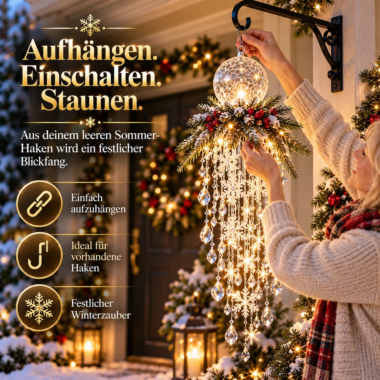 Kristall-Kaskade Winterglanz - LED-Weihnachtslicht für deinen leeren Sommer-Haken
