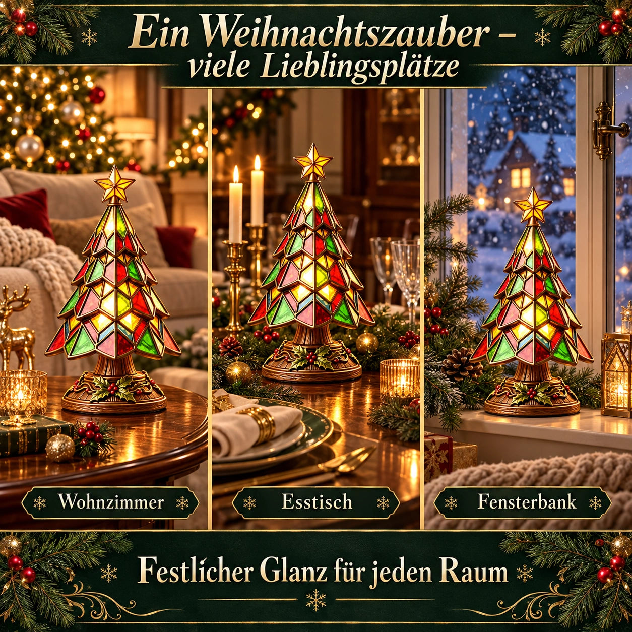 WeihnachtsGlanz – leuchtender Weihnachtsbaum im Buntglas-Stil