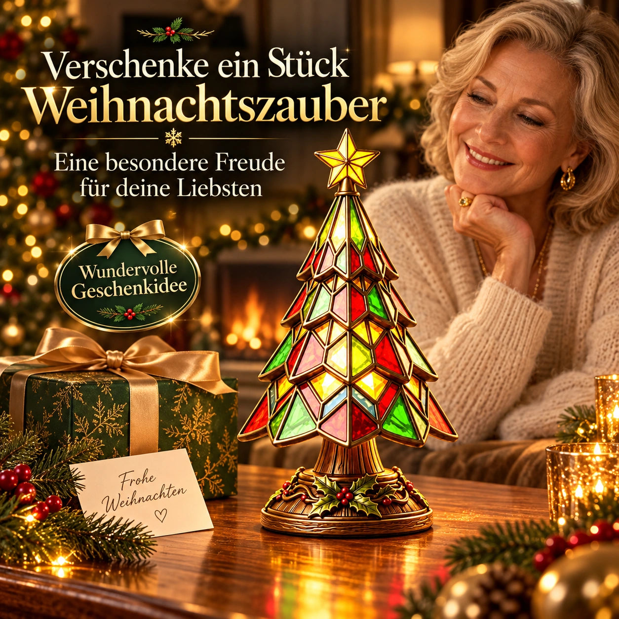 WeihnachtsGlanz – leuchtender Weihnachtsbaum im Buntglas-Stil