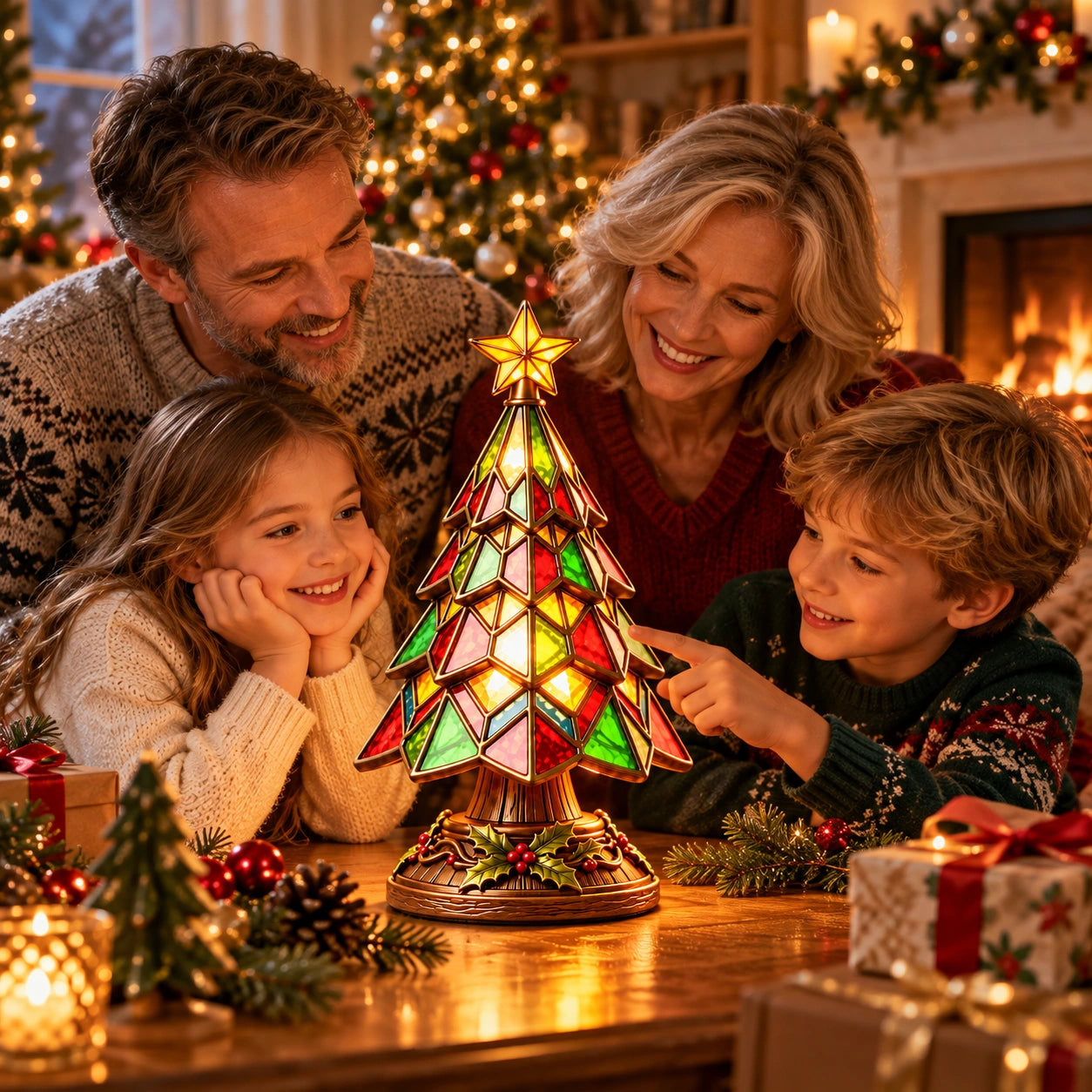 WeihnachtsGlanz – leuchtender Weihnachtsbaum im Buntglas-Stil