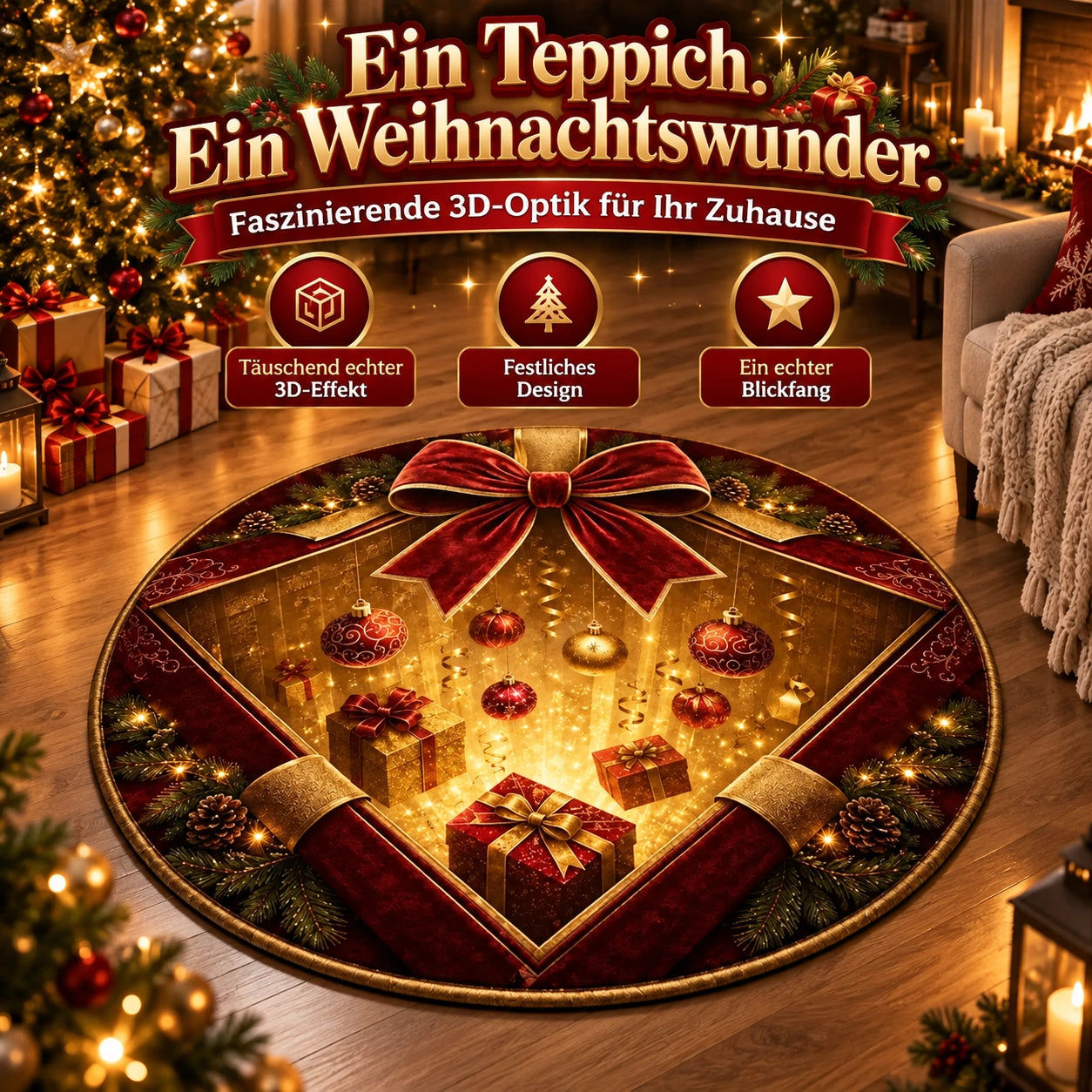 WeihnachtsWunder 3D – magischer Weihnachts-Illusionsteppich