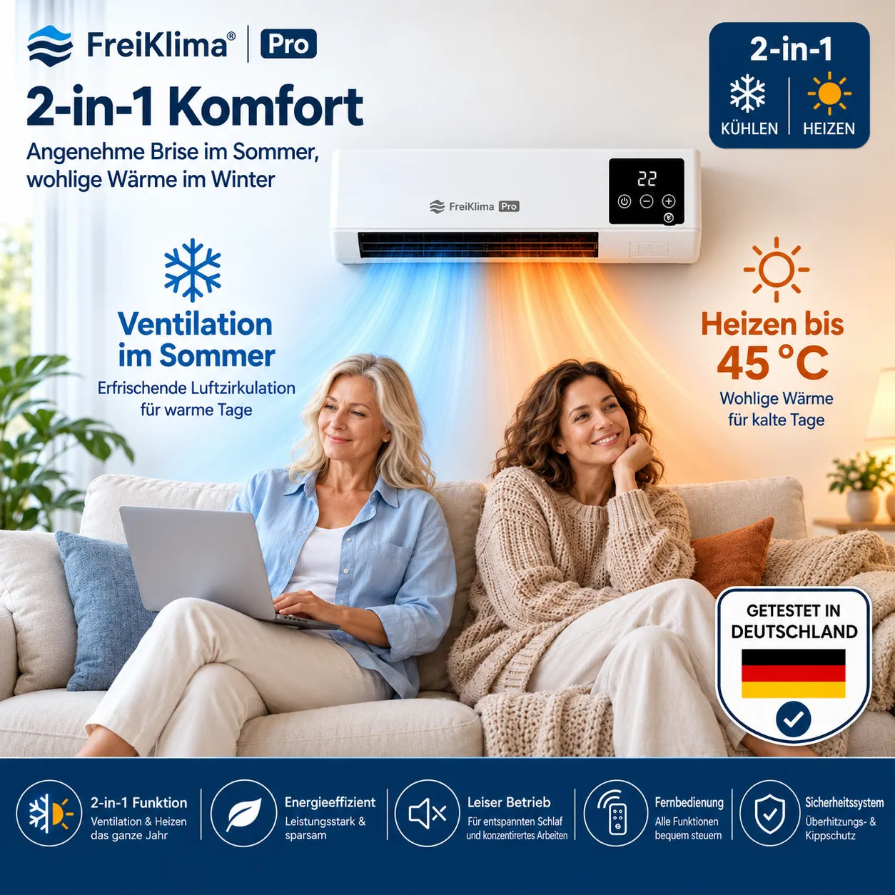 FreiKlima Pro – energiesparende tragbare Komfortheizung mit hoher Heizleistung & Sicherheitssystem ohne Installation | Bis 51 m²