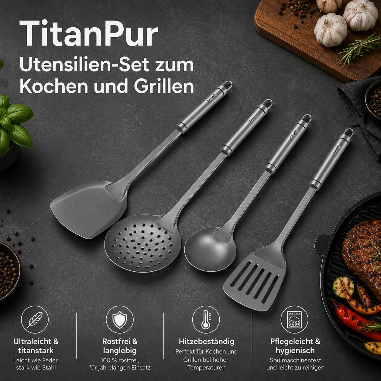TitanPur Utensilien-Set zum Kochen und Grillen